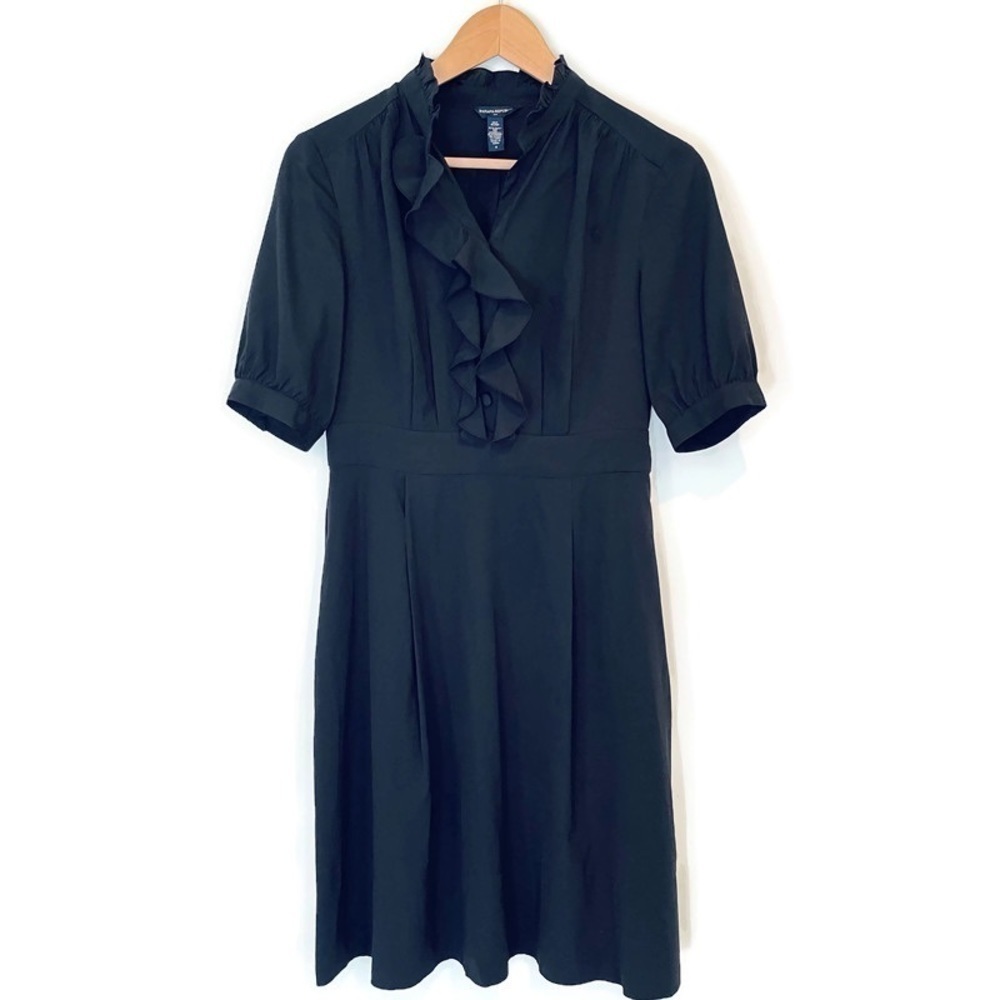 Banana Republic Silk Ruffle Short Sleeve Black Midi Dress - Women’s Size 4